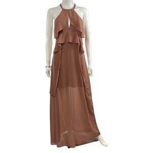 BCBGeneration Sheer‎ Ruffle Maxi Dress Brown  - Size 2